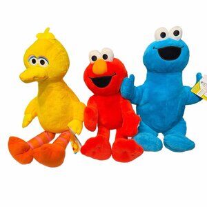 Sesame Street Big Bird Elmo Cookie Monster Lot of 3 Plush 17” New Toys